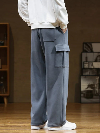 2024 New Sweatpants Men Multi-Pockets Drawstring Cotton Casual Wide Pants Male Loose Straight Trousers Large Size 8XL