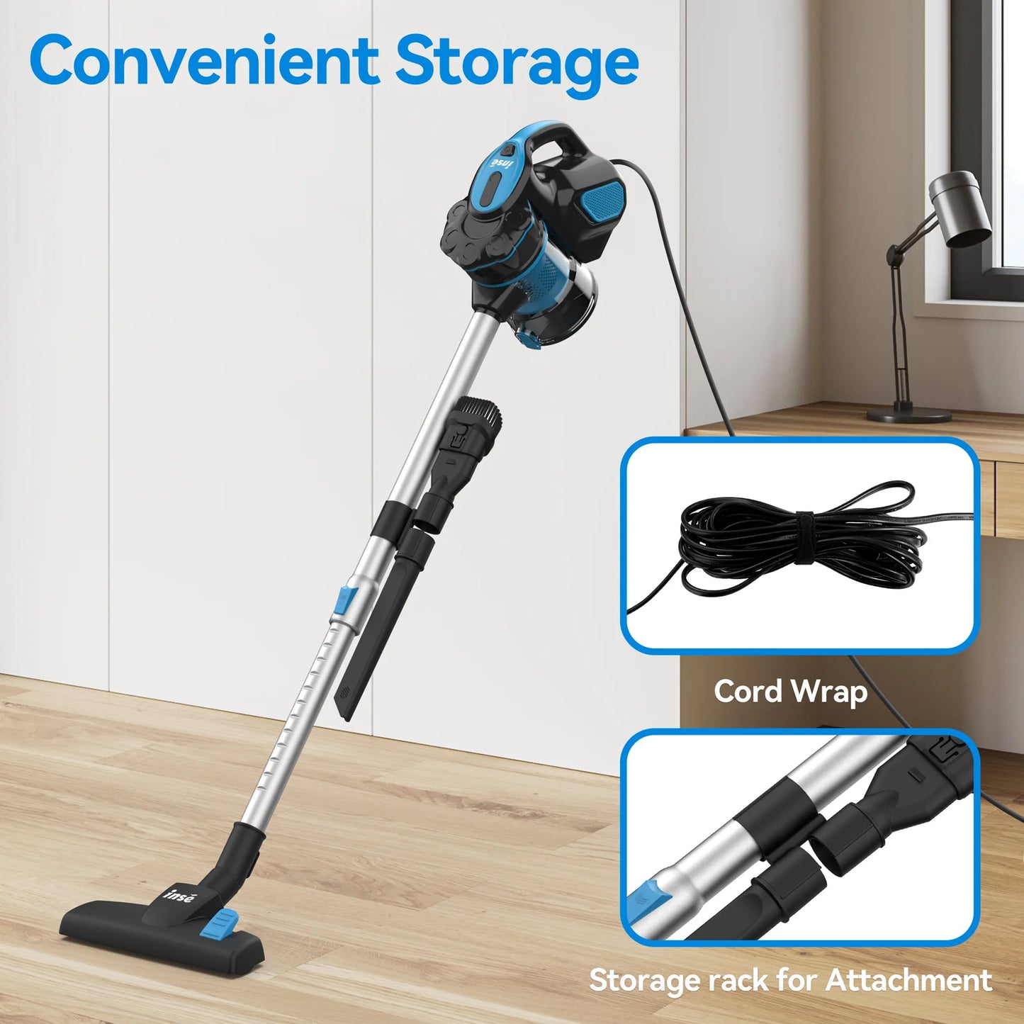 INSE Corded Vacuum Cleaner, 18000Pa Wired Stick Vacuum Cleaner Broom for Hard Floor, I5(Red, Blue)