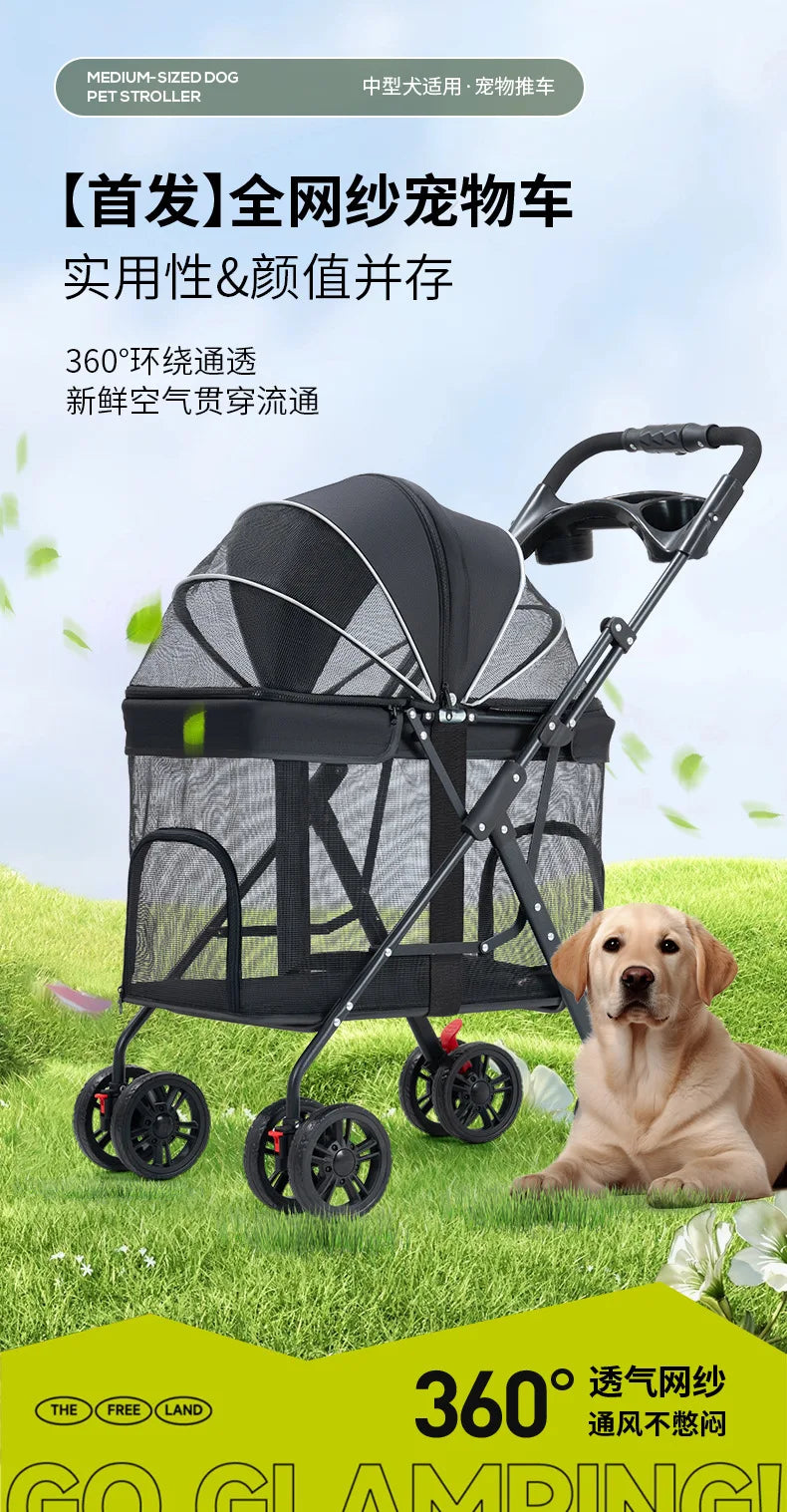 Medium and Large Dog Multi-functional Pet Cart Outdoor Travel Large Walking Dog Cart Portable and Foldable