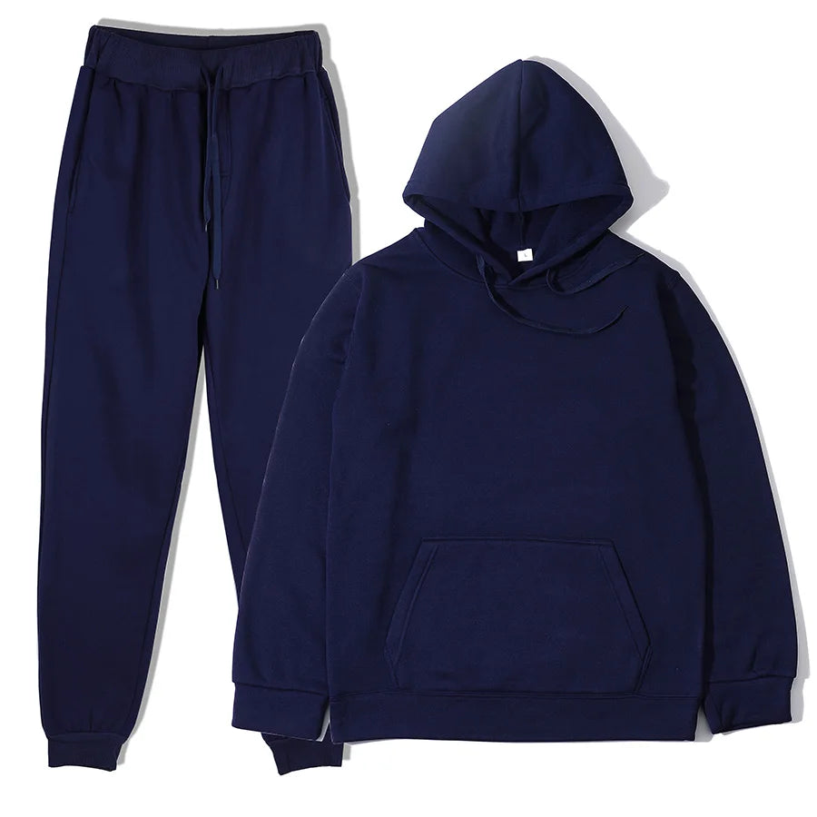 Men's Autumn and Winter New Solid Color Hoodie+pants Two-piece Set Fashionable Casual Sports Set Size S-3XL Men's Tracksuit