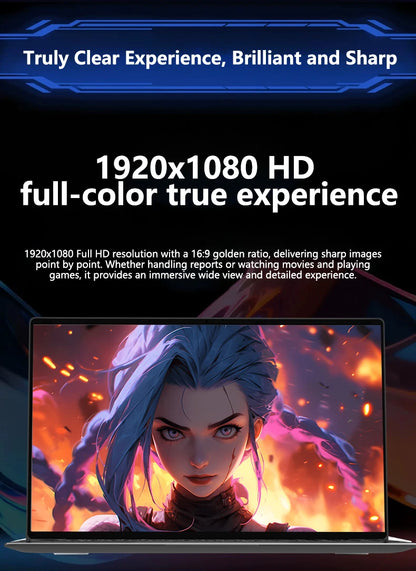 LENO 14.1"Ultra Slim Laptop Windows11 Intel 4405U 16GB 2TB SSD Gamer Notebook 1920*1080 Display Office Study Gaming Computer PC