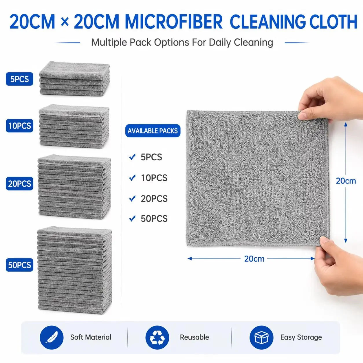 Soft Lint-Free Microfiber Cleaning Cloths, Reusable Cleaning Cloths for Car Interior Glass Kitchen Home - 5/10/20/50 Pcs