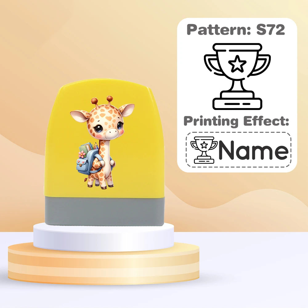 Cartoon Giraffe Customized Name Stamps for Kids,Personalized Waterproof Stamp for Clothing Name Seal for Student&Child