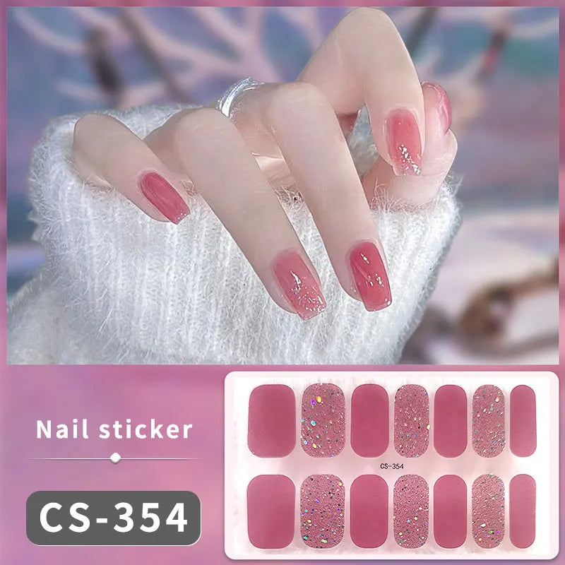 14/16Tips Full Cover Gradient Nail Stickers Multi Color Self Adhesive Slider No Need UV Lamp Cured Press ON Nail Decal
