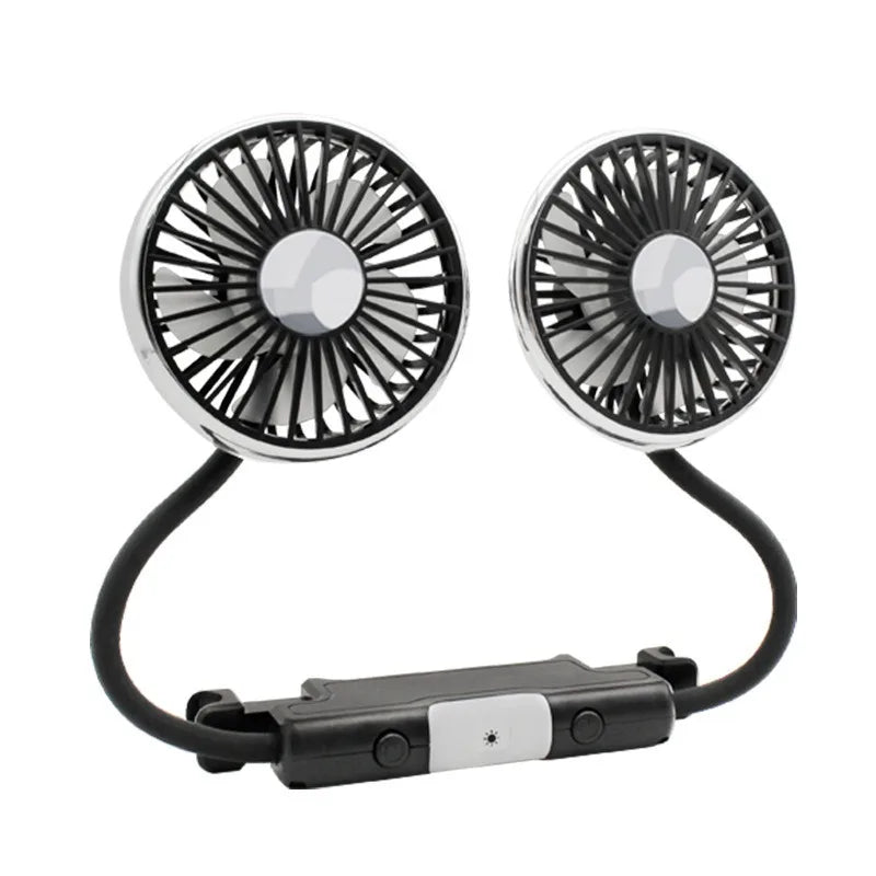 EAFC 3-speed Car Seat Back Cooling Fan USB Charge Dual Head Fan LED Lighting 360 Degree Rotation Neck Cooler for Home Use Travel