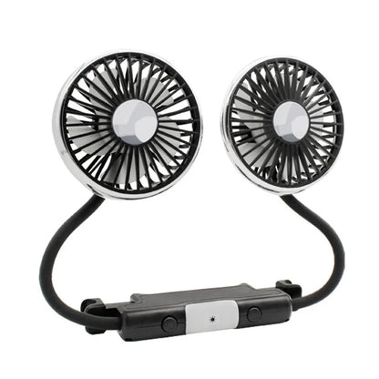 EAFC 3-speed Car Seat Back Cooling Fan USB Charge Dual Head Fan LED Lighting 360 Degree Rotation Neck Cooler for Home Use Travel