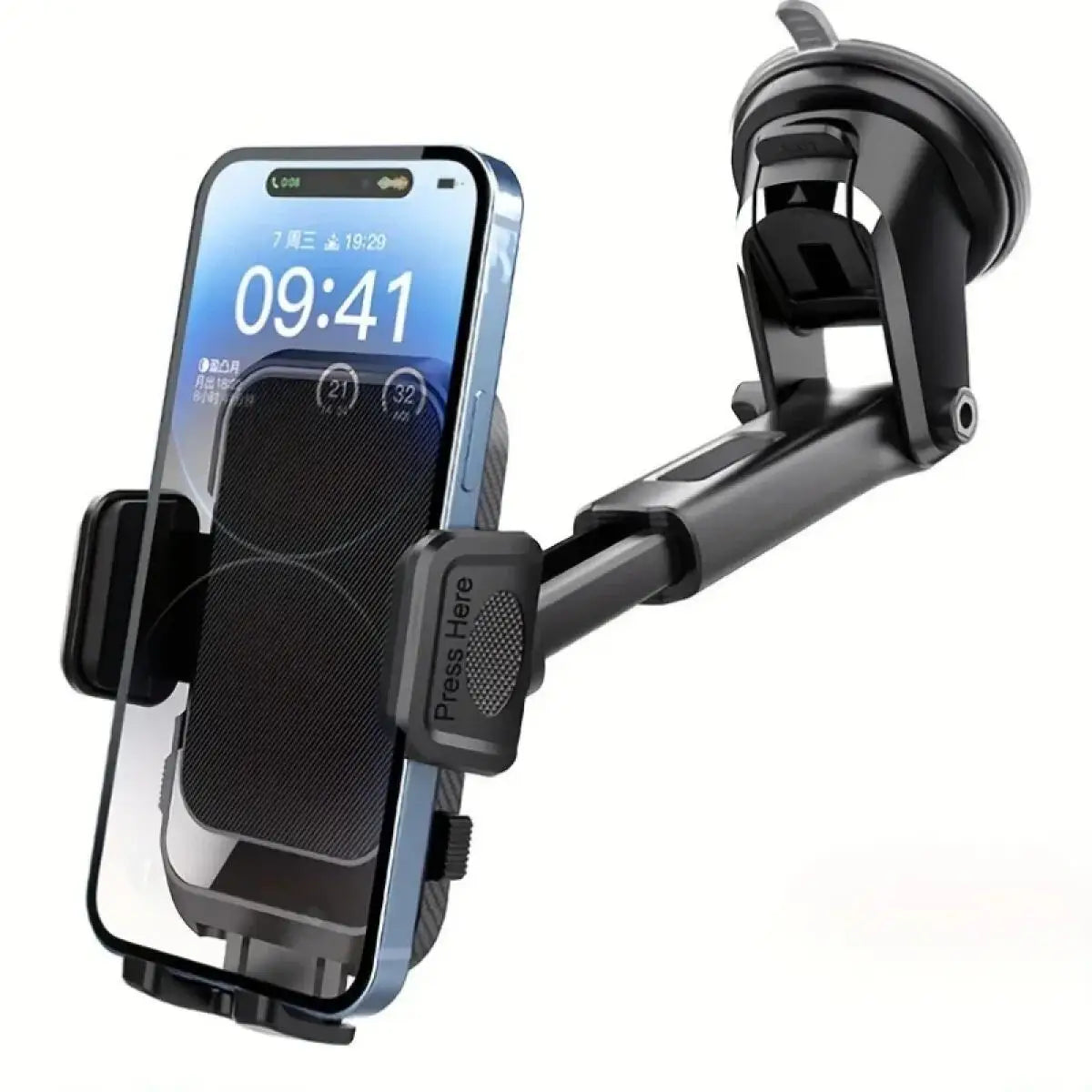 Car Phone Mount Suction Cup Dashboard Windshield Holder Adjustable Extendable Arm One Button Release for GPS Navigation