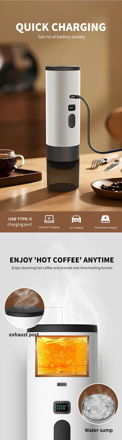 Portable Coffee Machine Wireless 3-in-1 for Ground/Nespresso/DolceGusto Capsule 15Bar 7800mAh Digital Display Travel Camping