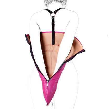 Leather Tight Single Glove Straight Arm Binder Over Shoulder Straps BDSM Bondage Arm Cuffs Zipper Body Harness Adult Roleplay