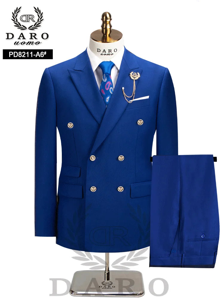 DAROuomo 2026 Men's Slim Fit Formal Business Suit 2Pcs Set - DR8211 (Jacket + Pants) for Work Wear
