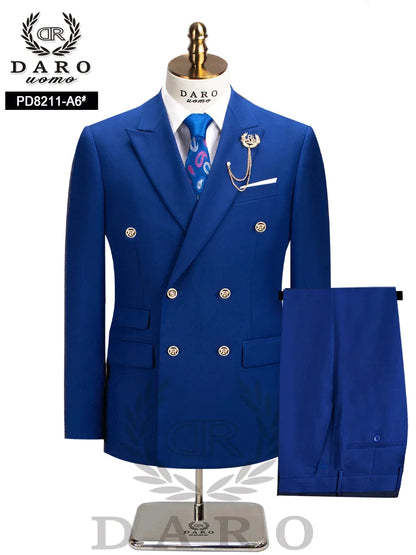 DAROuomo 2026 Men's Slim Fit Formal Business Suit 2Pcs Set - DR8211 (Jacket + Pants) for Work Wear