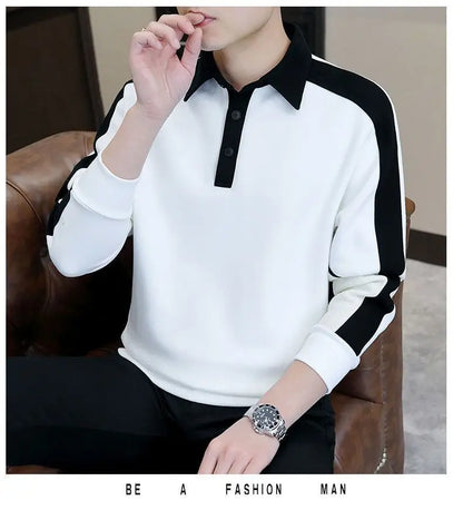 High Street Casual Men Autumn Sweatshirt Top Chic Turn-down Collar Long Sleeve Loose Winter Panelled Plus Fleece Pullover Hoodie