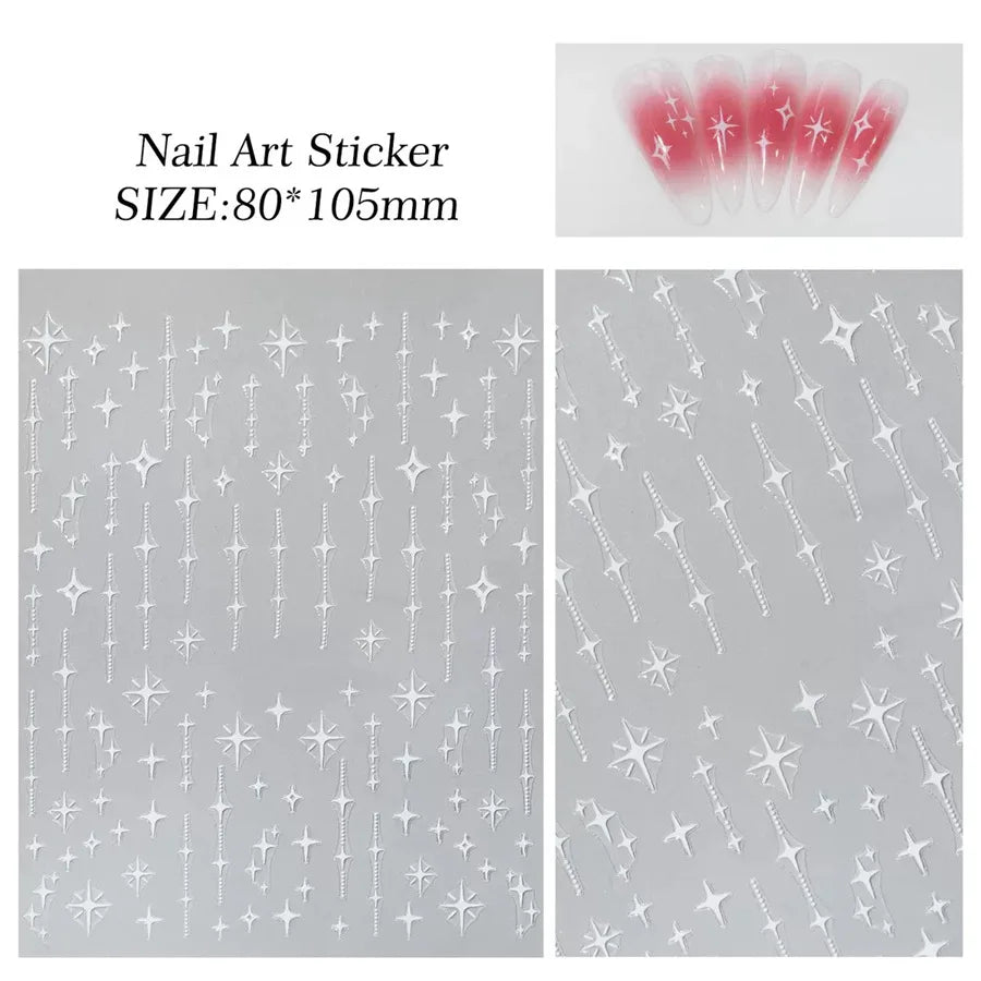 3D Star Nail Art Stickers Decals Self-Adhesive Metal Silver DIY Nail Stickers Decoration Decals Manicure Accessories