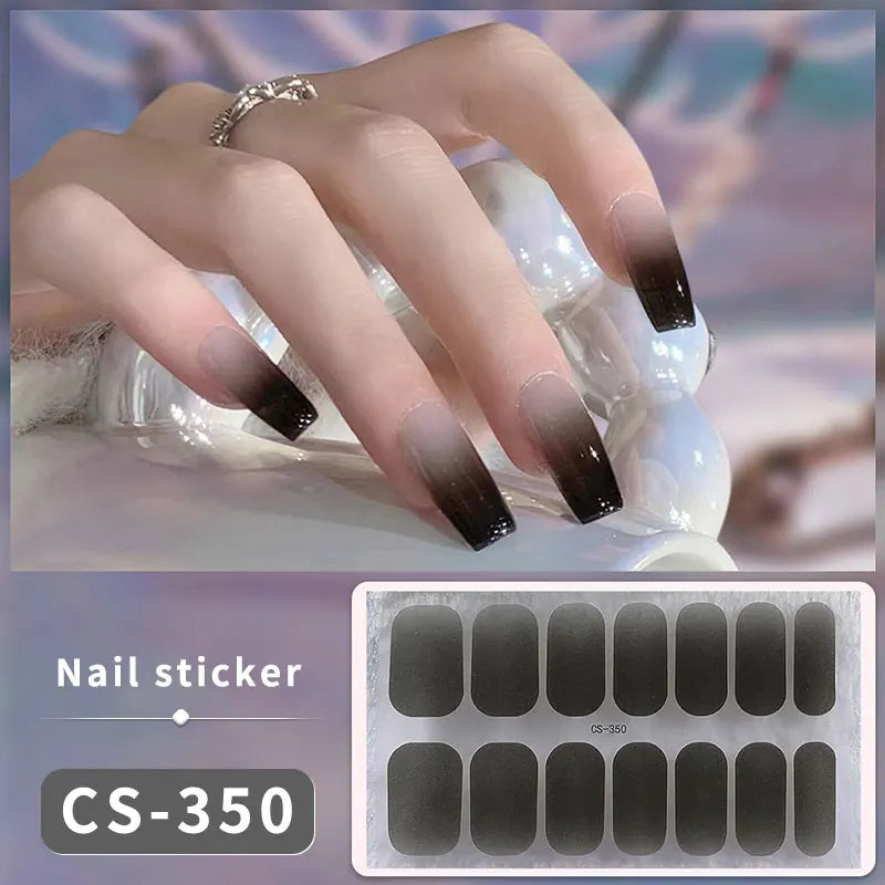 14/16Tips Full Cover Gradient Nail Stickers Multi Color Self Adhesive Slider No Need UV Lamp Cured Press ON Nail Decal