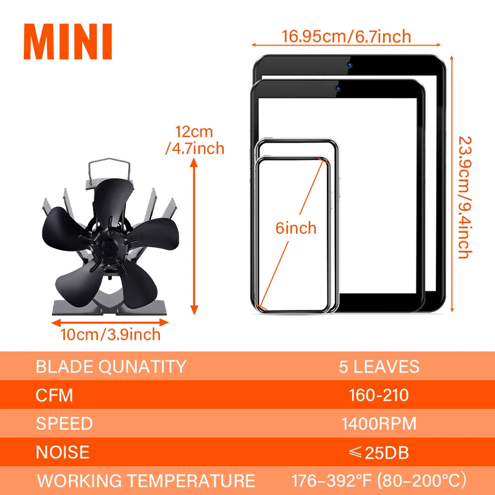Mini Stove Fan Heat Powered Fireplace Fan Log Wood Burner Eco-fan Quiet 5 Blade Fireplace Fan Home Winter Warm Heat Distribution