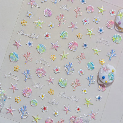 Ocean Shell Starfish Shell Conch Whale Dolphin Seahorse Coconut Tree Water Bubbles Self Adhesive Nail Art Sticker Manicure Decal