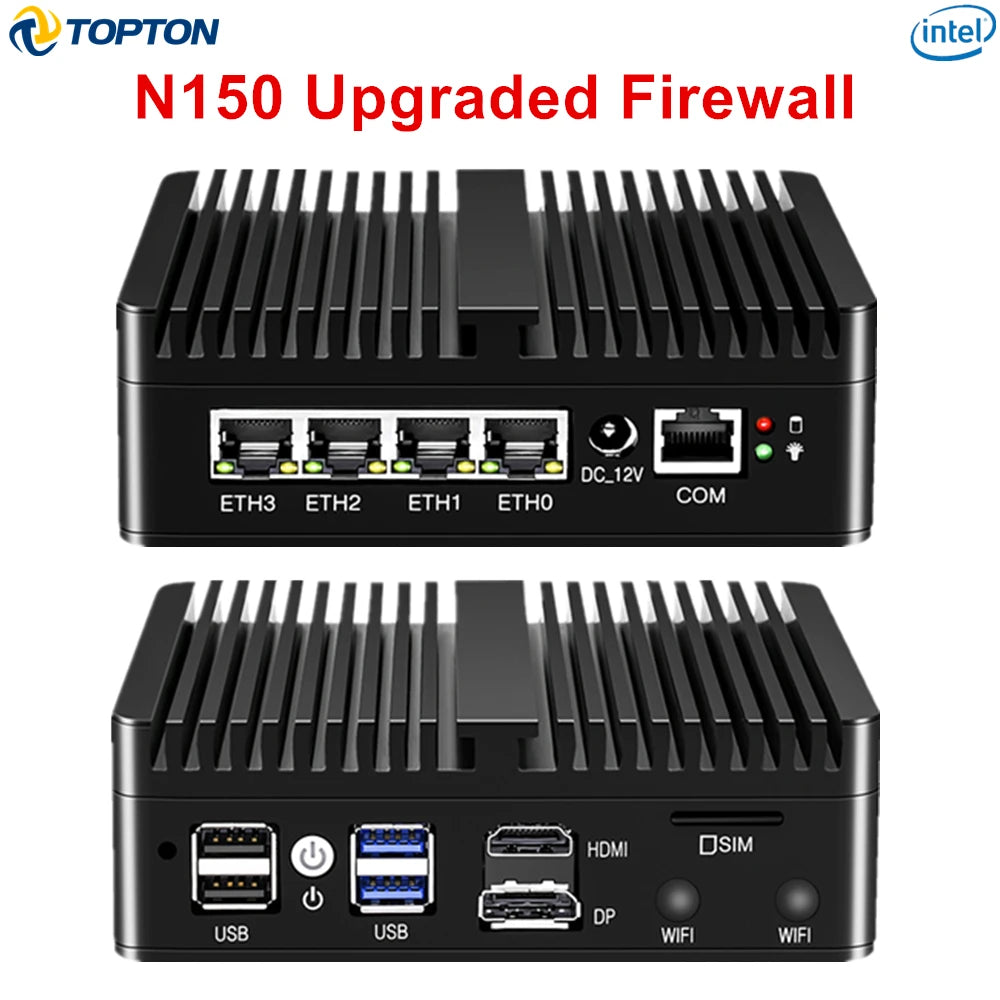 Topton Solid Fanless Firewall Mini PC VPN Gateway Intel N150 N5105 J6412 J5005 7305 6305 4x2.5G LAN Home Server PfSense Computer