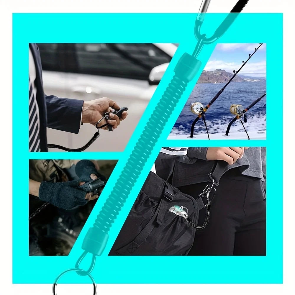 3P Spring Coil Keychains,Retractable Wrist Strap Safety Rope,8.46" To 47" Extendable,with Carabiner and Ring