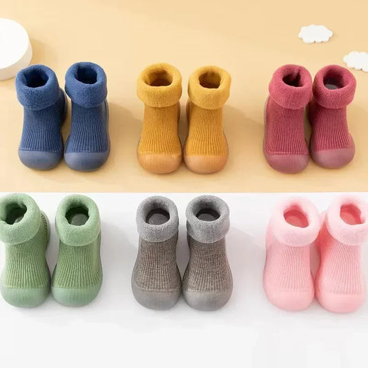 Baby Winter Booties Non-Slip Soft Sole Shoes with Cotton Socks Warm Fleece-Lined Infant First Walkers for Boys Girls 0-4T
