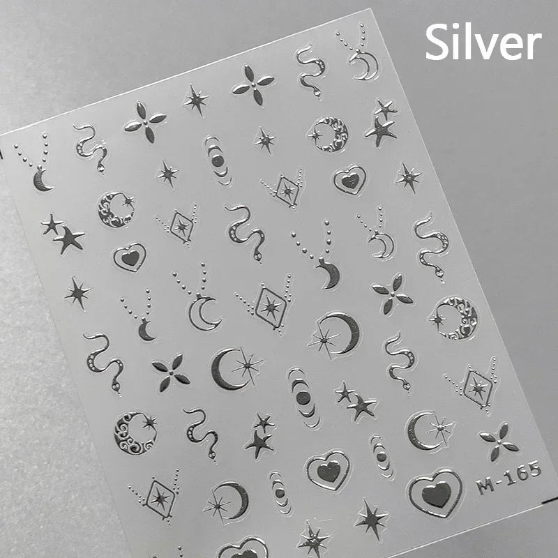 1pcs 5D Star Moon Nail Stickers Kawaii Pink Retro Bronzing Nail Art Sticker Decorations Decals DIY Adhesive Slider Accessories
