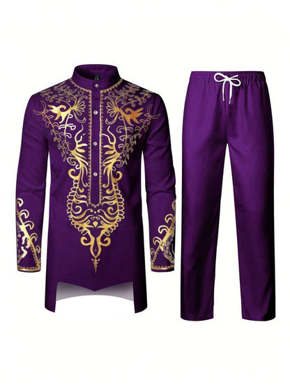 Muslim Robe Trousers The Traditional Dress of Arab Men 3D Pattern Printing Black White Yellow Navy Blue Long-Sleeved