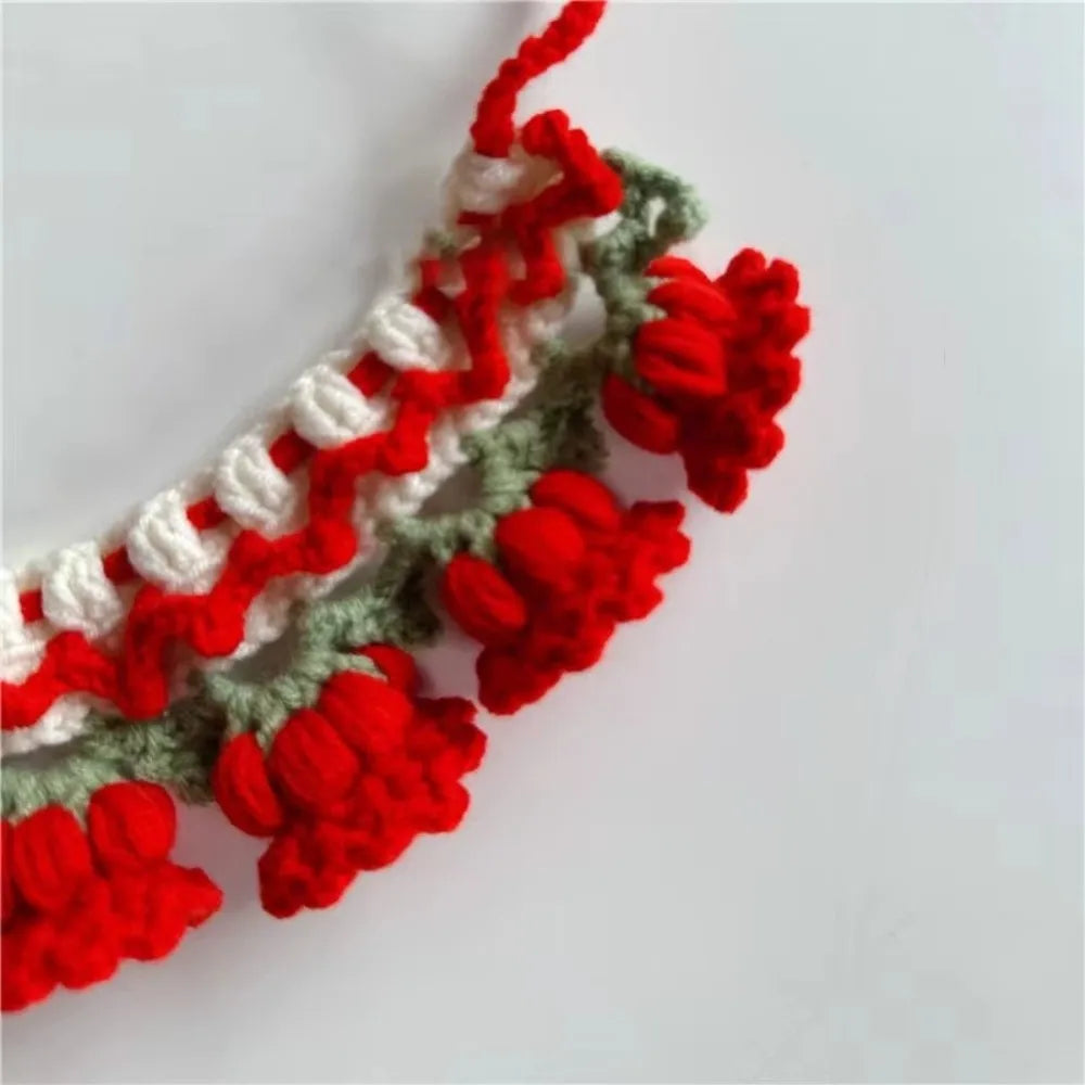 Neck Accessories Orchid Bell Flower Knitted Pet Collar Patchwork Sweet Pet Drool Scarf Lace-up Pet Drool Bib Cats