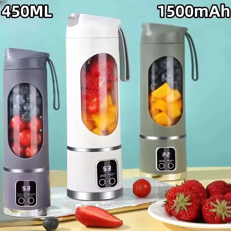 2026 Naujas buitinis įkraunamas MINI smulkinto ledo elektrinis sulčiaspaudės aparatas Galingas variklis 450ML didelės talpos skaitmeninio ekrano sulčių puodelis