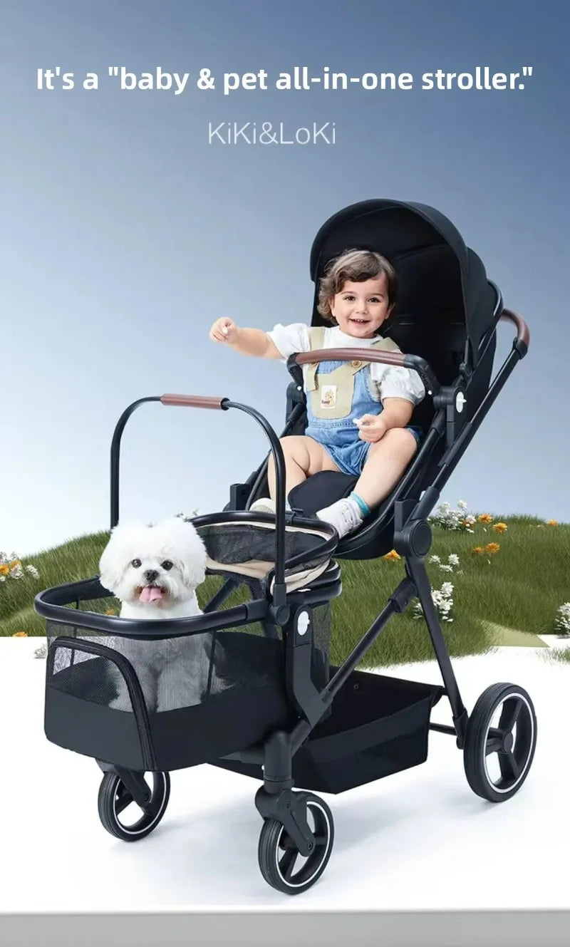 Portable pet stroller, dual-mode stroller that can carry both pets and babies at the same time, multifunctional and foldable,  pet carrier