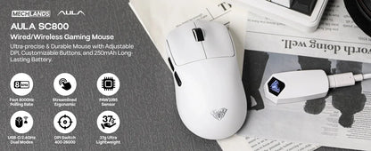 AULA SC800 Gaming Mouse USB-C Wired/2.4G 37g Lightweight 8K Paw3395 Sensor Customized Mice PC E-Sports Gamer Accessories Gifts