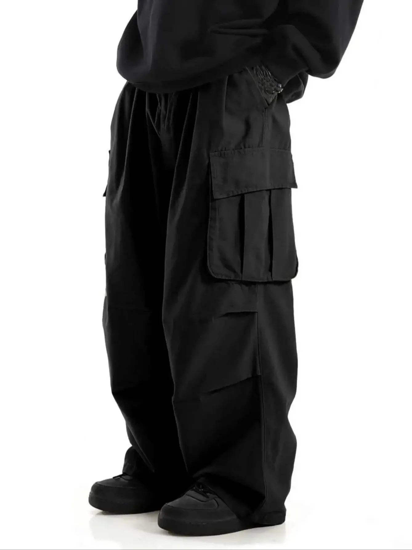 plus Size Men's Workwear Wide Leg Pants Loose Street Style Trendy Cargo Trousers