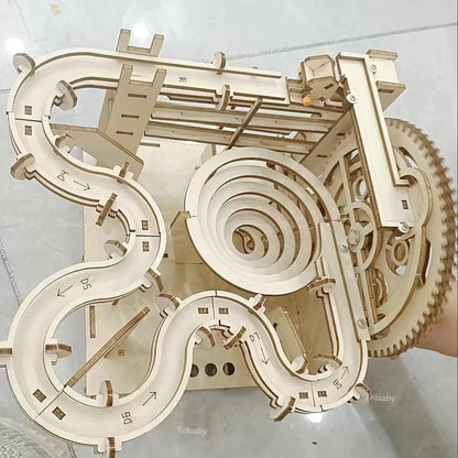 3D Wooden Puzzle DIY Mechanical Manual Model  Building Kits Assemble Toys Marble Run Set with 4 Ball for Adult Kids Gifts