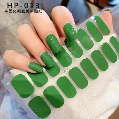 16Tips UV Semi-Cured Gel Nail Wraps Sticker 5D Pure Color Full Cover UV Lamp Gel Sticker Long-Lasting Nail Extension Patch Strip