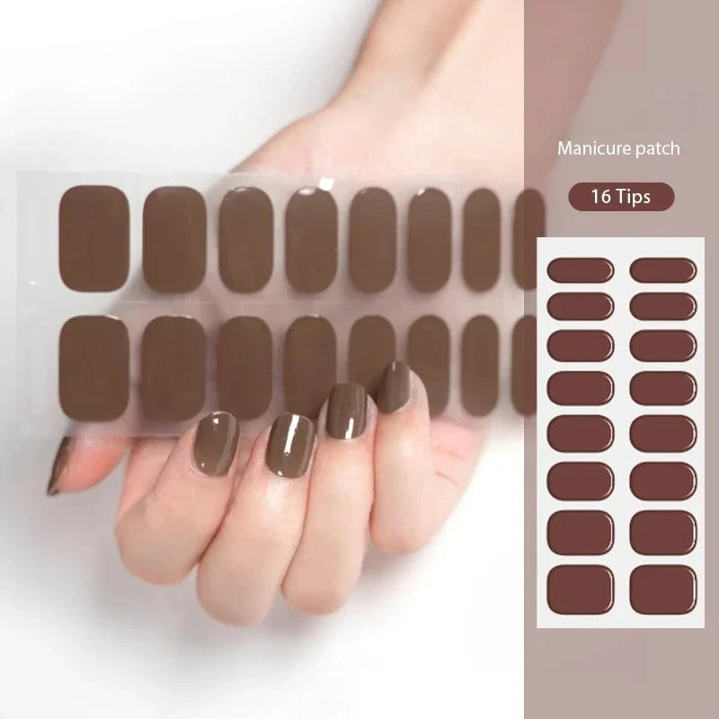 16/22 Tips Semi Cured Gel Nail Stickers for UV Lamp Designer Adhesive Nail Gel Wraps DIY Long-lasting  Nail Decoration