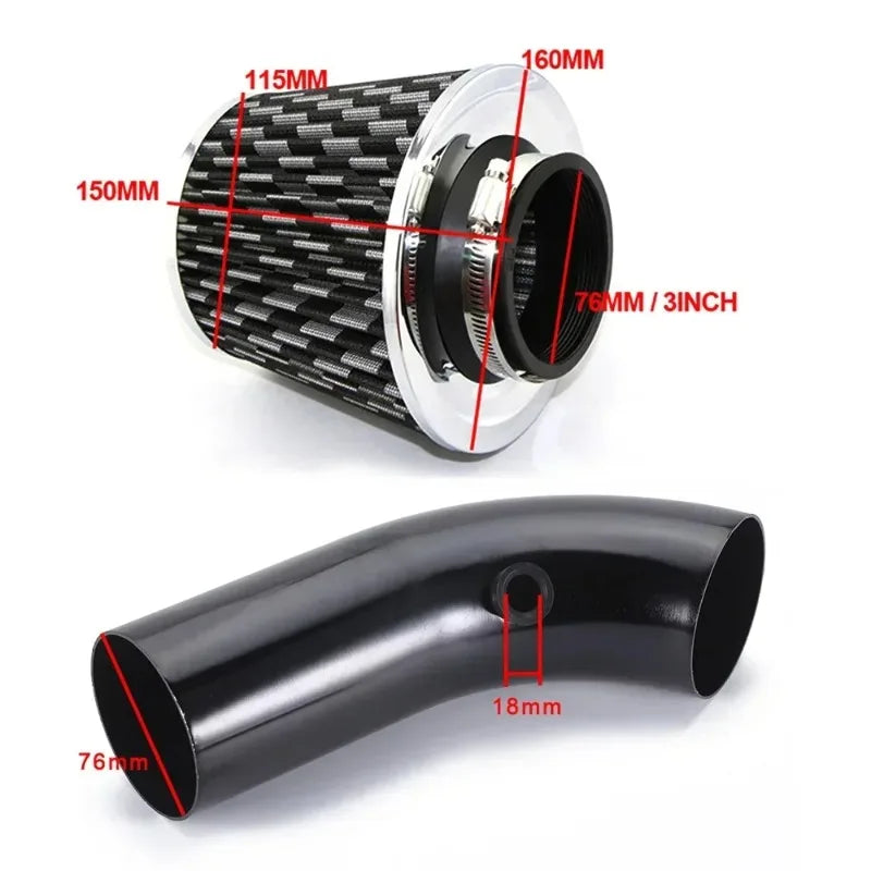 Car Modified High Flow Air Filter Mushroom Head Universal Air Filter 76mm Refitted Winter Cold Air Filter Intake Pipe Kit