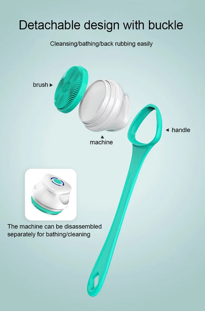 Electric Bath Brush 5-in-1 Long Handle Rechargeable Spin Body Facial Scrubber Back Rubbing Cleaning  Massage Spa Shower Brush