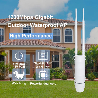 KuWFi AC1200 Outdoor CPE Router 1200Mbps 2.4G 5G Dual Band Wireless Wi-Fi Gigabit RJ45 Port Detachable Antennas 48V POE Repeater