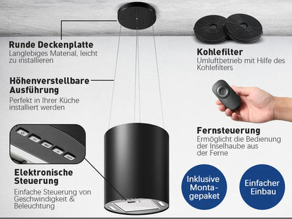 Salos gaubtas 700/800m³/h, A+ energija, 5 sluoksnių filtras, LED, be ortakių, juodas, CE, mygtukas