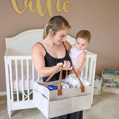 Baby Felt Storage Nursery Organizer Basket Infant Diaper Bag with Handle Caddy Changing Nappy Kids Storage Carrier Large Pocket