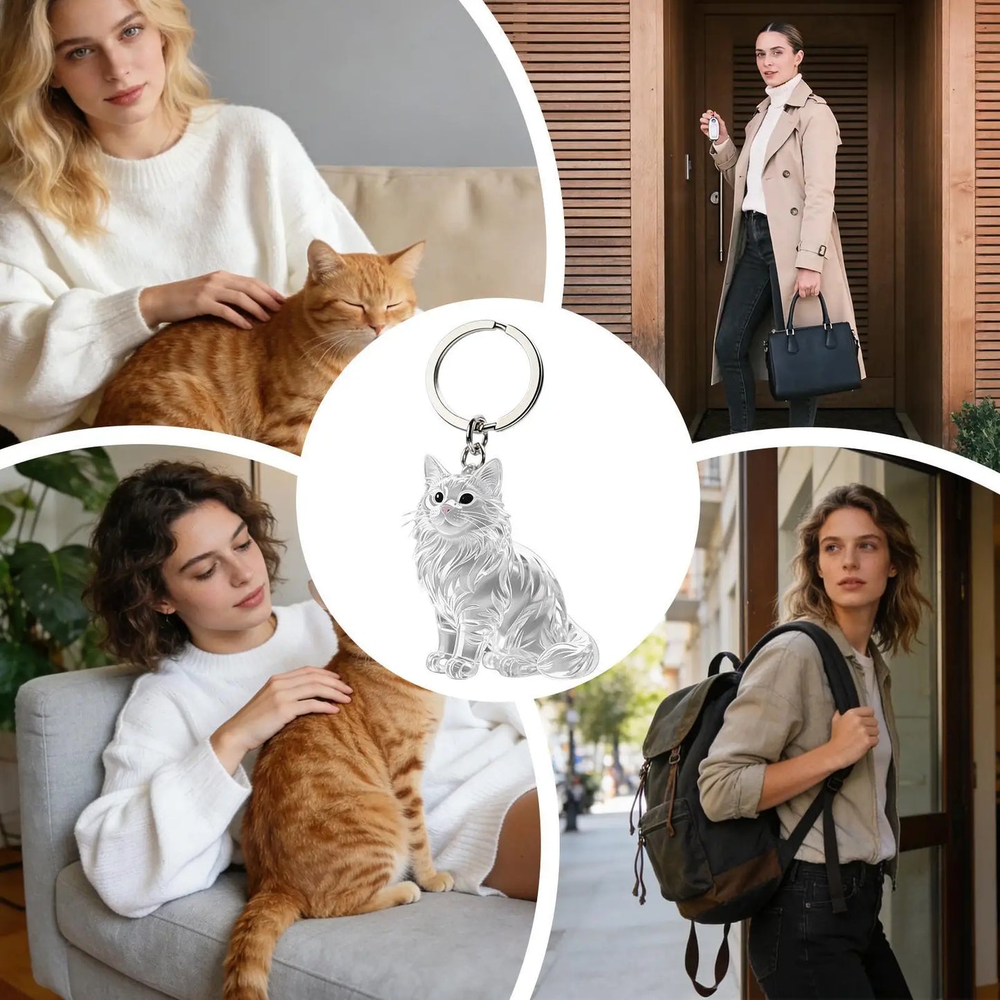 Cute Animal Fur Capsule Keychain, Transparent Cat Hair Bag Pendant, Souvenir Collection and Gift Decorative Accessory