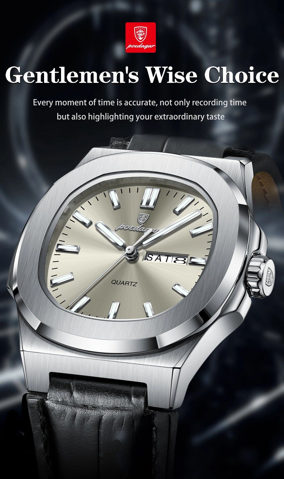 POEDAGAR Top Fashion Men's Quartz Watches Luxury Luminous Waterproof Man Clock Week Date Leather Business Men Watch Reloj Hombre