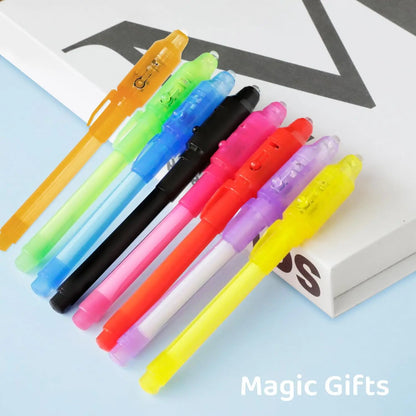 Invisible Ink Pens with UV Light,8 Colors Glow ,Secret Message Writing Detective Party Favors, Birthday Christmas