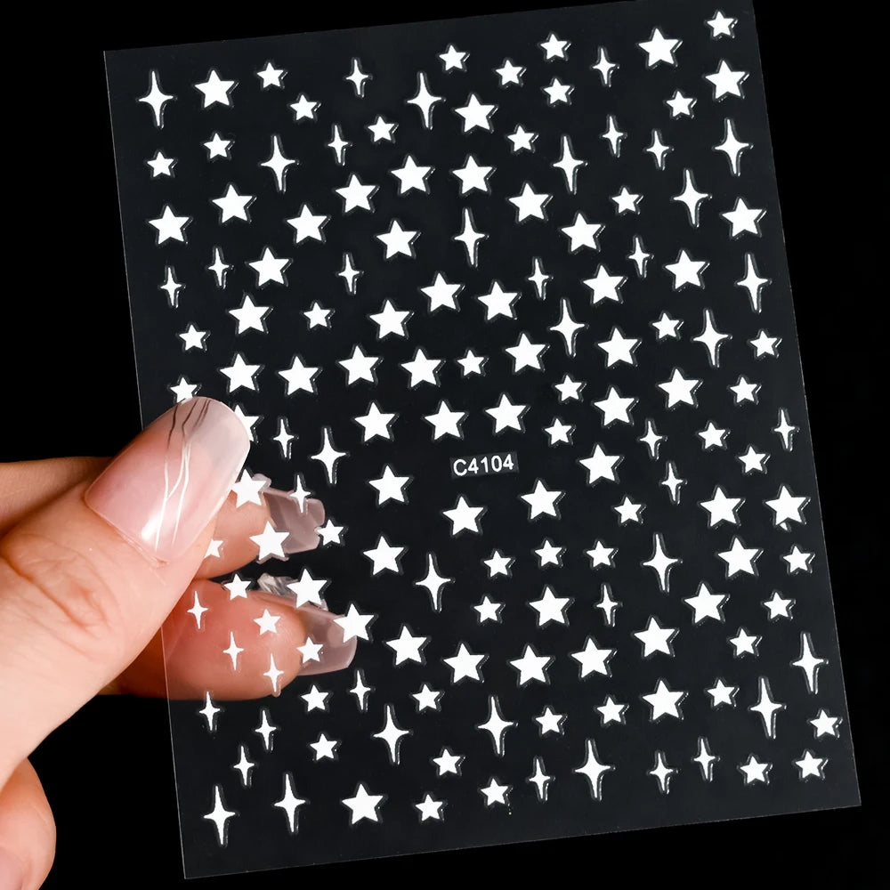 3D Bronzing Laser Silver Irregular Star Nail Decals Metallic Effect Silver Pentagram Nail Decals Adhesive Nail Art Star Stickers