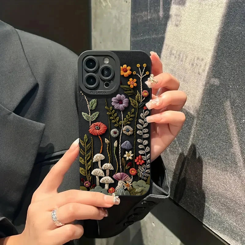 For iPhone 17 Air 16E 16 15 14 13 12 11 Pro Max Case Embossed Floral Pattern Painted Phone Cover For iPhone XS X XR 7 8 Plus SE2