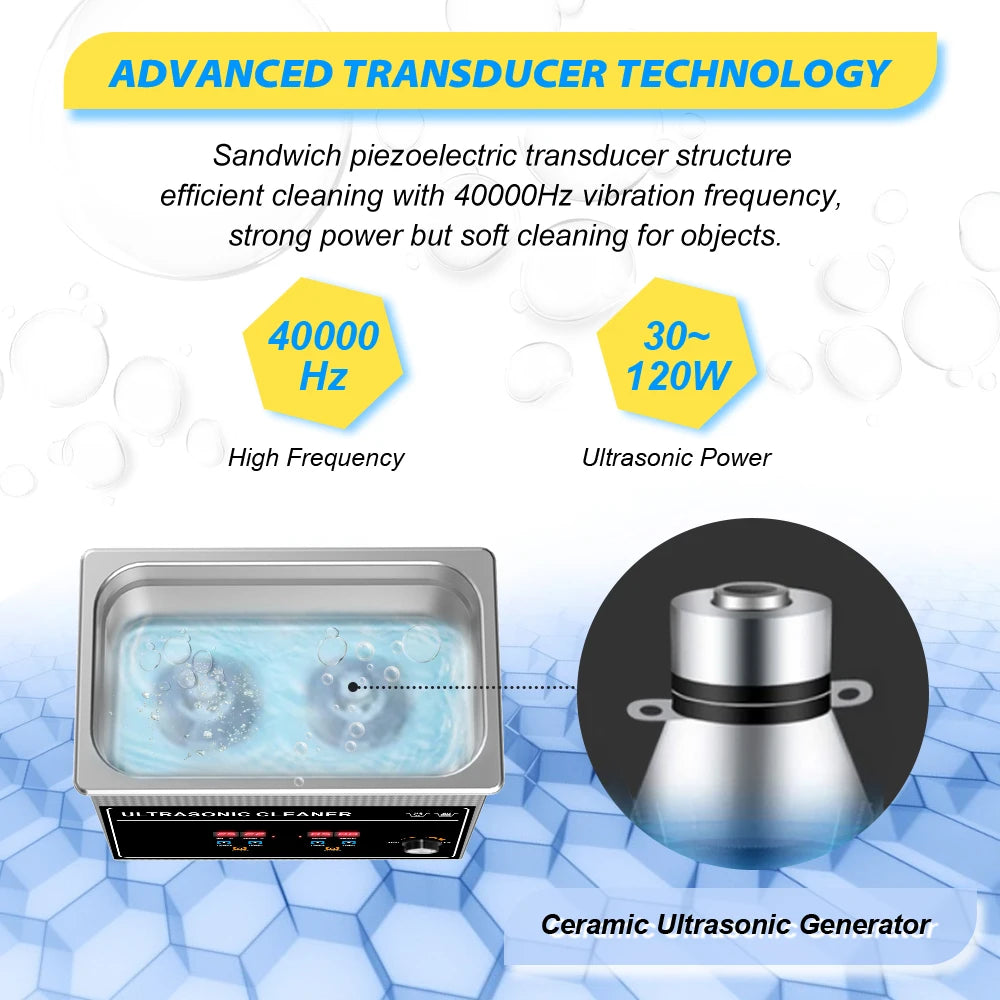 Ultrasonic Bath 3.2L 180W Cleaner Machine Power Adjust Hot Water Cleaning Bath Oil Nozzle Spark Plug Small Fuel