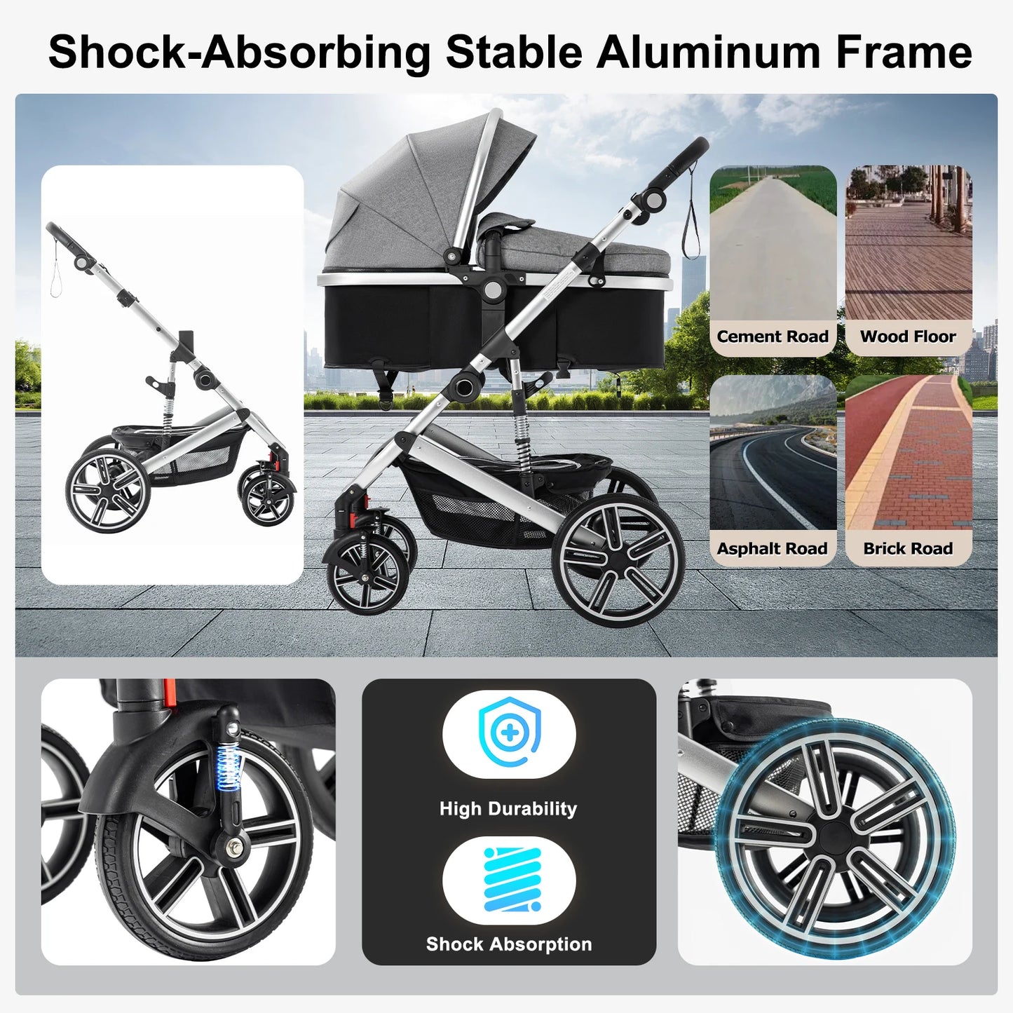 Baby Stroller 3 in 1 Luxurious Portable Travel Baby Carriage Fold Pram High Landscape Aluminum Frame Newborn Infant Stroller