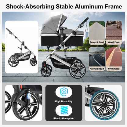 Baby Stroller 3 in 1 Luxurious Portable Travel Baby Carriage Fold Pram High Landscape Aluminum Frame Newborn Infant Stroller