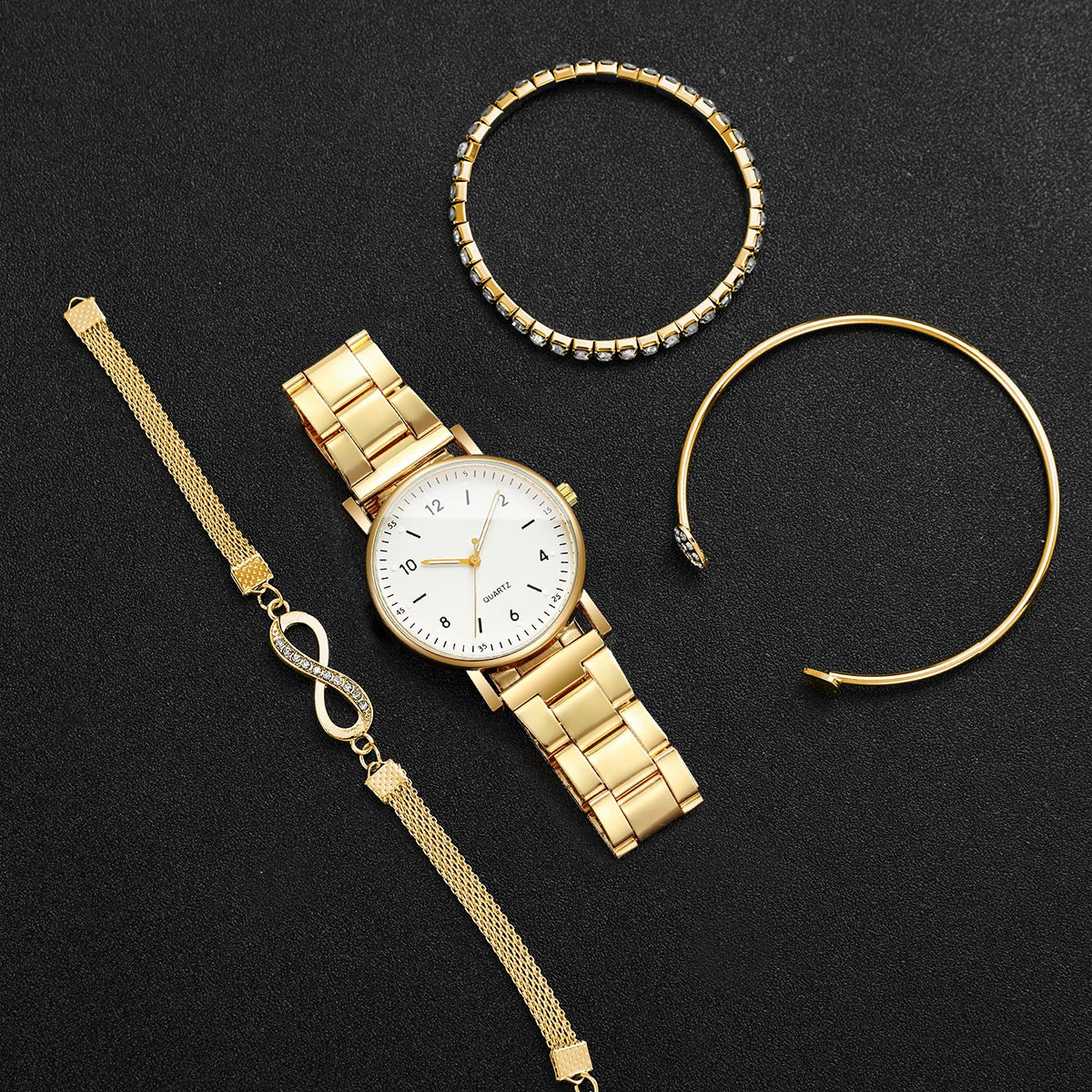 4PCS/Set Fashion Arabic Dial Women Watches Ladies Quartz Wristwatch Rhinestone Bracelets Set Reloj Mujer（Without Box）