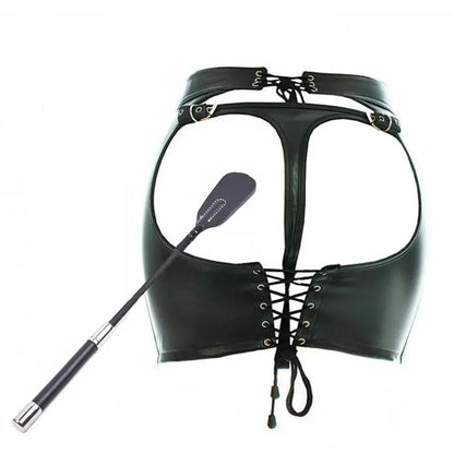 Female Ass Porn Mini Skirt BDSM Bondage Lingerie Spanking Whip PU Leather G-String Panties Dress Erotic Sexy Costume Women