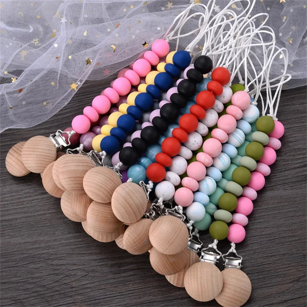 BPA-Free Silicone Pacifier Clips Chain with Beads Dummy Clip Holder Soother Teething Toy Chew Gift for Babies
