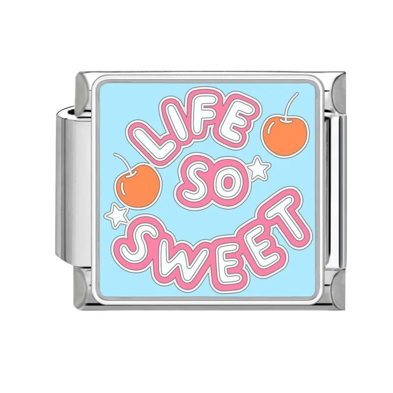 New Y2K Colorful Glaze English Word Italian Charm Link Fit 9mm Stainless Steel Jewelry DIY Making Bracelets For Gifts